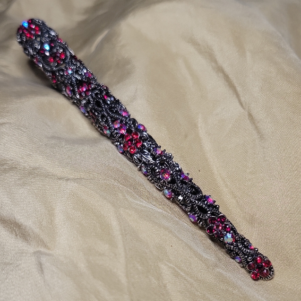 Beautiful French Twist Hair Clip,6" ,Steel Filigree & Sparkling Red AB Crystals